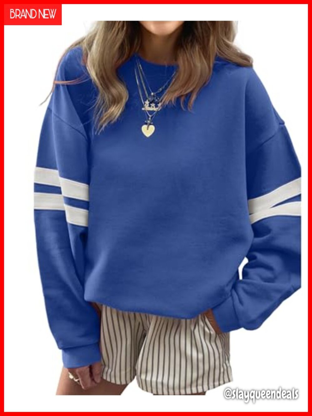 Oversized Striped Crewneck Sweatshirt Drop Shoulder Pullover